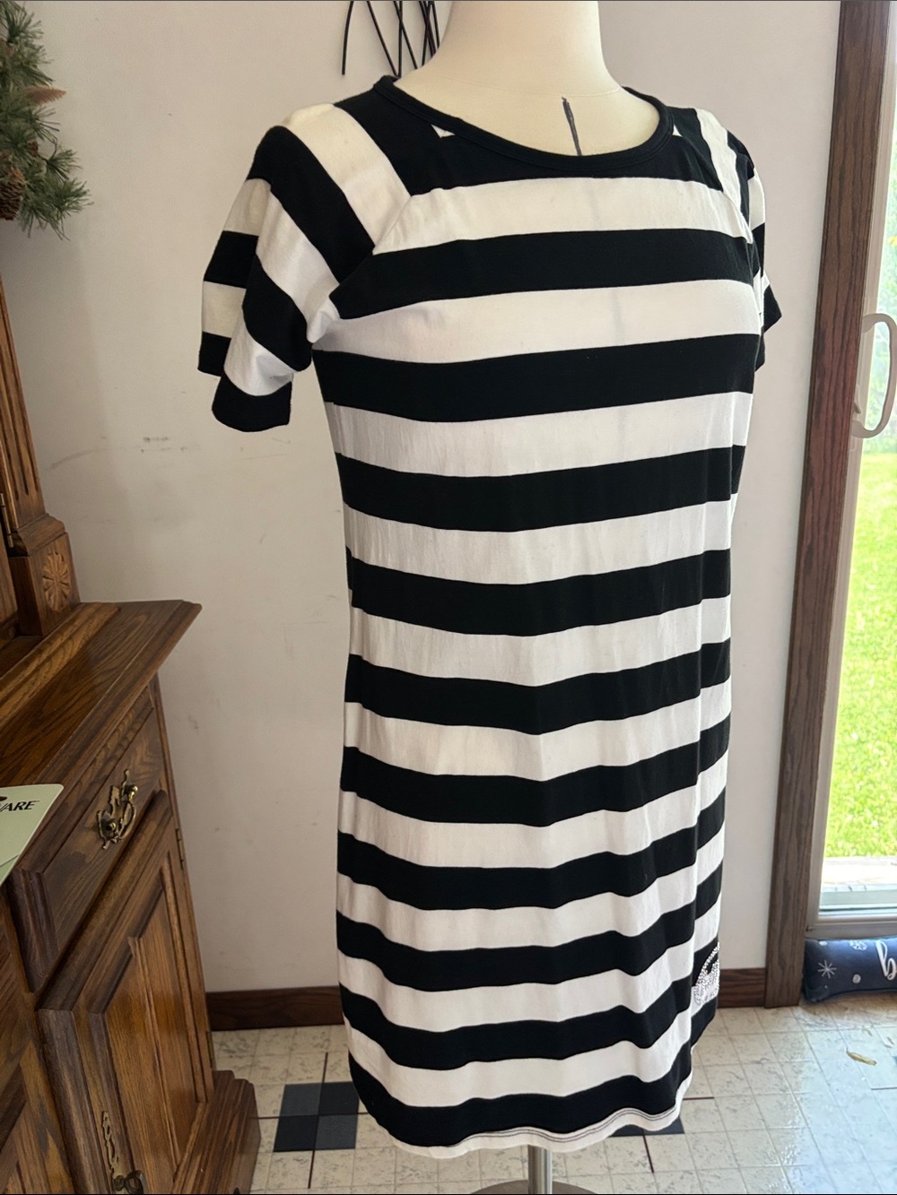 Michael Kors Black & White Horizontal Stripe Mini Dress